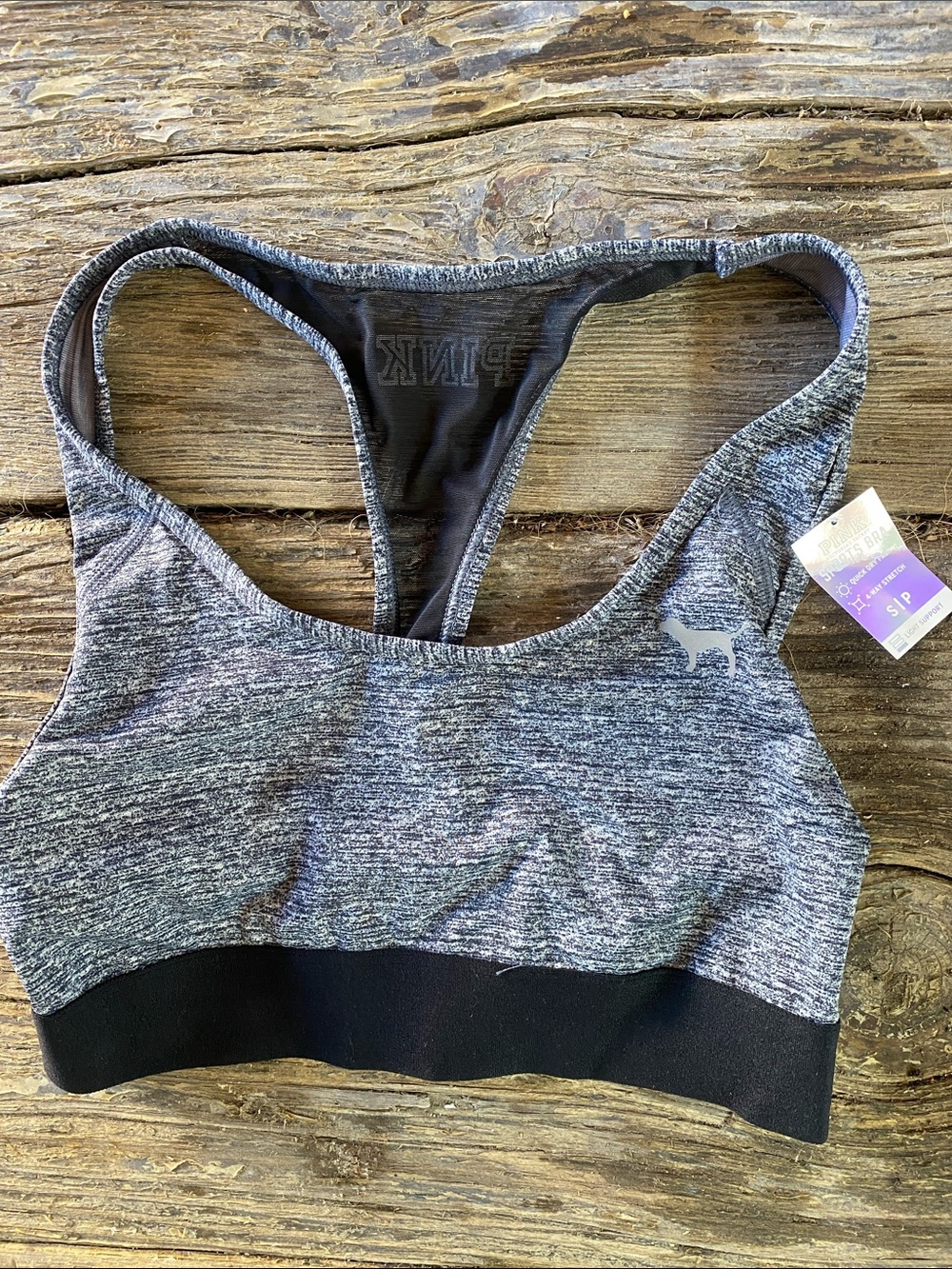 PINK Victoria's Secret Gray Heather Seamless Racerback Sports Bra